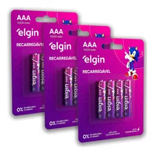 12 Pilhas Elgin Aaa 1000mah Recarregável Alcalina 3 Cartela