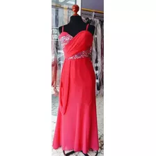 Lindo Vestido Color Fucsia, Talle Drapeado Con Pedrería.t 10