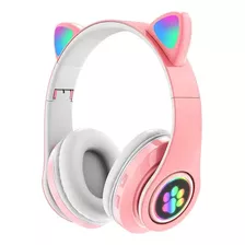 Fone De Ouvido Over-ear Gamer Sem Fio Cat Stn-28 Rosa Com Luz Led