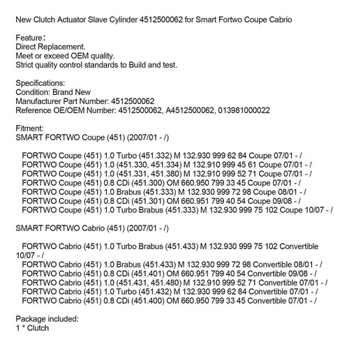 Actuador Embrague Y Cilindro Esclavo Para Smart Fortwo Coupe Foto 9