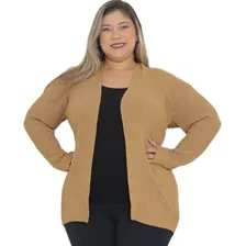 Casaco Plus Size Canelado De Tricô