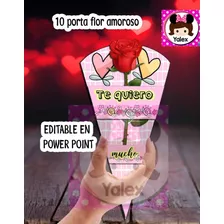 10 Porta Flores San Valentin Amor Rosa Editable