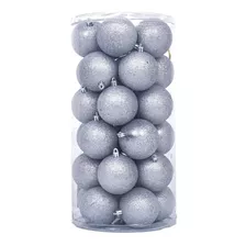 Esferas Plata Navideñas 30 Pzs Plastico Arbol Navidad 7cm