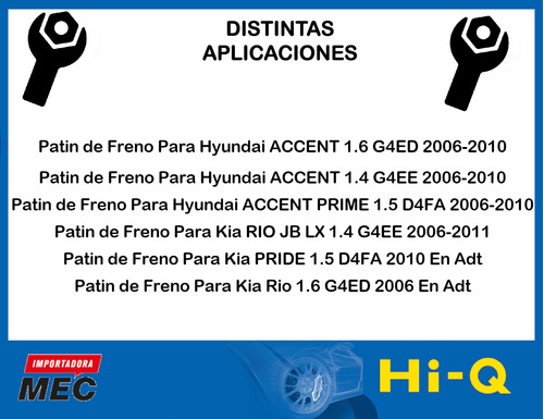 Patin De Freno Para Hyundai Accent 1.6 G4ed 2006-2010 Foto 2