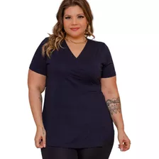 Blusa Manga Curta Transpassada Amarrar Plus Size 