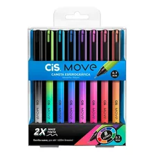 Caneta Esferográfica Cis Move Ponta Agulha 0.7mm 8 Cores Exterior Colorido