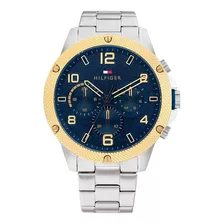 Reloj Tommy Hilfiger Blaze 1792031 Multifunción P/hombre Color De La Correa Plateado Color Del Bisel Dorado