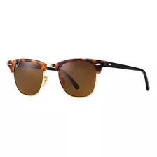 Anteojos De Sol Ray-ban Clubmaster Fleck Large Con Marco De Acetato Color Gloss Tortoise, Lente Brown Clásica, Varilla Black De Acetato - Rb3016