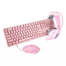 Kit Gamer Rosa 3 En 1 Teclado Mouse Diadema Pc Laptop