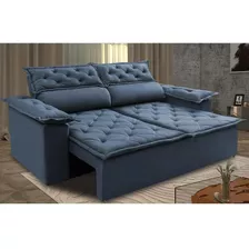 Sofá Retrátil E Reclinável Cama Inbox Compact 1,50m Tecido Suede Velusoft Azul