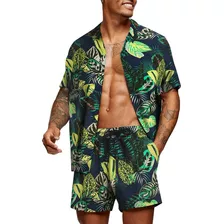 Coofandy Camisa De Flores Para Hombre Conjuntos Hawaianos Ca