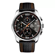 Reloj Elegante Seger 9106 Cronografro Analogico Fecha ! Color De La Malla Negro/naranja