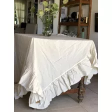 Mantel Con Volados De Tusor De Algodon, 240 Cm X 180 Cm