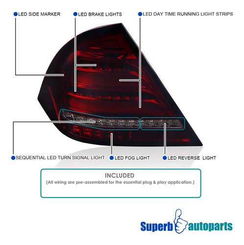 Fits 2001-2004 Mercedes-benz W203 C-class Red Smoke Tail Spa Foto 2