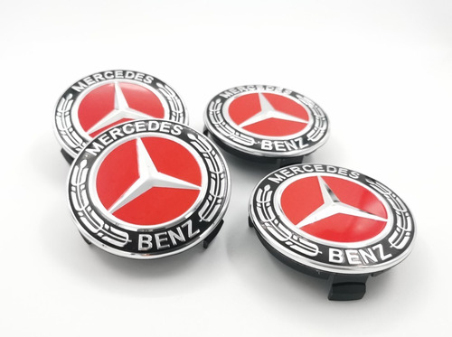 4 Tapas Para Rin Mercedes Benz 75mm Originales New Red Foto 2