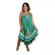 Vestido Indiano Trapézio Alça Estampa Borboeta Plus Size 040