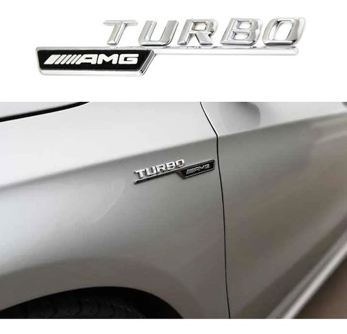 Logo X2 Emblema Mercedes Benz Amg Turbo Cromado 14 X 2.7cms Foto 3