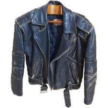 Campera Negra De Cuero Legítimo - Estilo Roquera O Motoquera