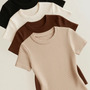 Kit 4 Blusas Feminina Ribana Canelado Estilosa Básica Casual Preto, Branco, Marrom E Nude Lisa M/g (36/42)