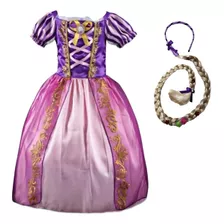 Vestido Fantasia Infantil Enrolados Princesa Rapunzel Trança