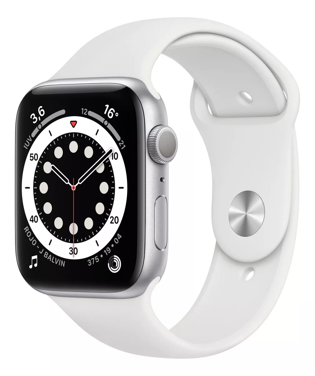 Apple Watch Series 6 (gps) - Caixa De Alumínio Prateado De 44 Mm - Pulseira Esportiva Branco