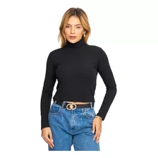 Cropped Feminino Cacharrel Gola Alta Canelada Manga Comprida