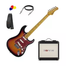 Kit Guitarra Stratocaster Tg-530 Sunburst Com Borne Preto