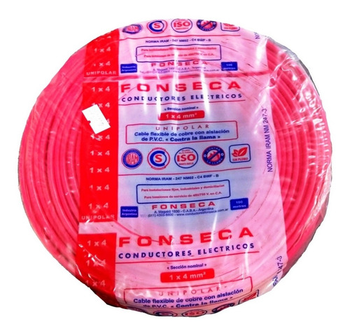 Cable Unipolar 4 Mm Rojo Normalizado X 100 M Fonseca E631