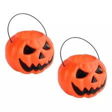 Enfeite Halloween Kit 2 Baldes De Abóbora 15cm Laranja