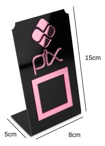 Placa Pix Qr Code Display Para Pagamentos Acrílico Preto Cor Preto E Rosa Plaquinha Bancada Balcão Loja Comércio