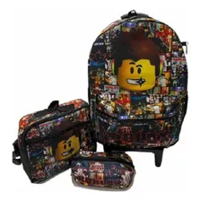 Kit Roblox Mochila Rodinha Lancheira Térmica E Estojo