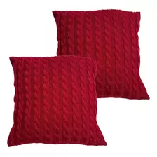 Kit 2 Capa Almofada Decorativa Escritorio 45x45 Tricot Tricô Cor Vermelho Trança