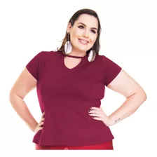 Roupa Feminina Blusa Bata Choker De Malha Plus Size 56+