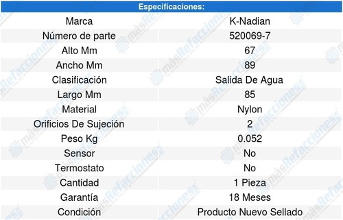 Toma Agua Xb 4cil 1.5l 04-06 K-nadian 8633414 Foto 3