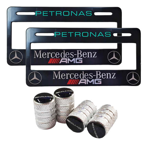 Set 2 Portaplacas Universal Mercedes Benz + 4 Tapones Aire  Foto 4