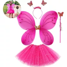 Kit Fantasia Asa Borboleta Infantil Com Saia Tule Rosa