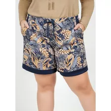 Short Floral Plus Size Com Bolsos E Amarração