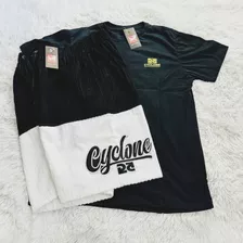 Kit Bermuda De Veludo Duas Cores+ Camiseta Cyclone