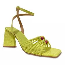 Sandália Salto Triângulo Croco Lemon Amarelo