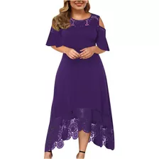 Vestido Mujer Elegante Casual Color Solido Tallas Grandes Cu