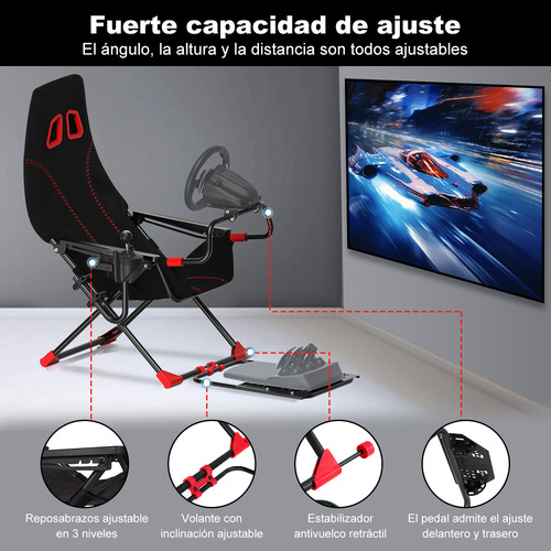 Simulador De Carreras Gamer Asiento Base Plegable Y Guantes