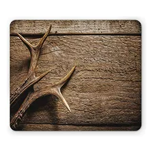 Pad Mouse - Antlers Mouse Pad, Deer Antlers On Wood Table Ru