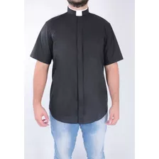 Camisa Para Padre Clerical Romana Manga Curta Tecido Algodão