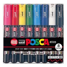 Rotulador Uniposca Set De 8 Piezas Tinta Pigmento Base Agua