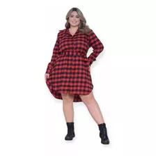 Vestido Camisa Xadrez Feminina Plus Size Chemise Flanela