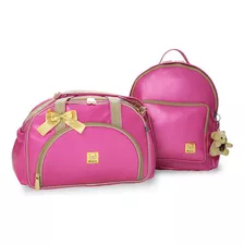 Kit Bolsa Maternidade Bebe Bolsa Pequena E Mochila - Pink Cor Branco