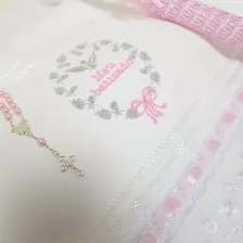 Toalha Bebê Menina Meu Batizado Bordado Batismo Vela + Terço