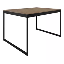 Mesa De Jantar Industrial Ferro E Madeira Vintage Estilo Nórdico Cor: Laminado Com Preto E-led