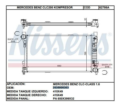 Radiador Mercedes Benz C200/230/240/280/320 32mm (cod:62786a Foto 2