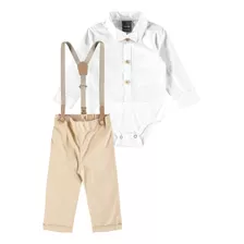 Conjunto Bebê Menino Body Camisa /calça Sarja E Suspensório
